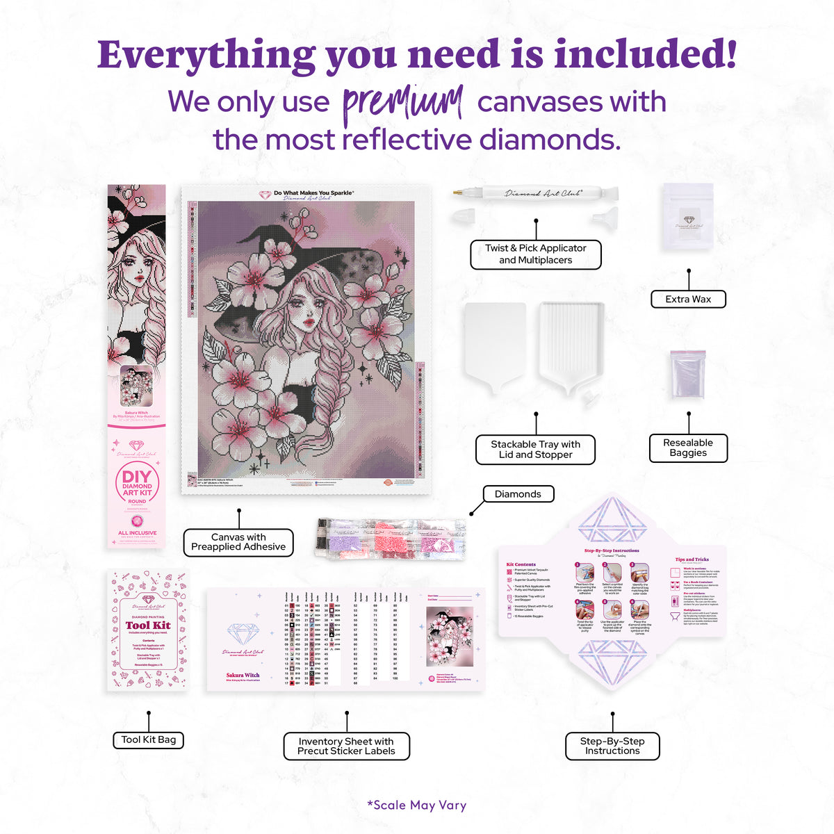 Diamond Painting Sakura Witch 22" x 28" (55.6cm x 70.7cm) / Round with 44 Colors including 2 Iridescent Diamonds and 2 Fairy Dust Diamonds / 51,914