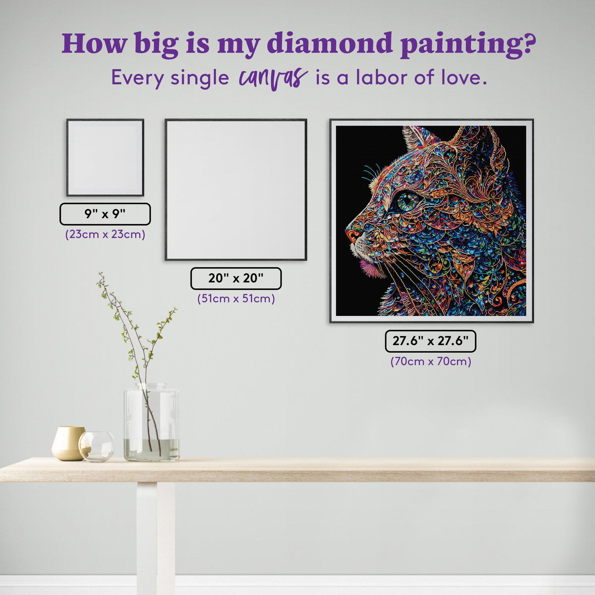 Diamond Painting Sam the Stained Glass Cat 27.6" x 27.6" (70cm x 70cm) / Square with 56 Colors including 5 ABs and 1 Fairy Dust Diamond / 78,961