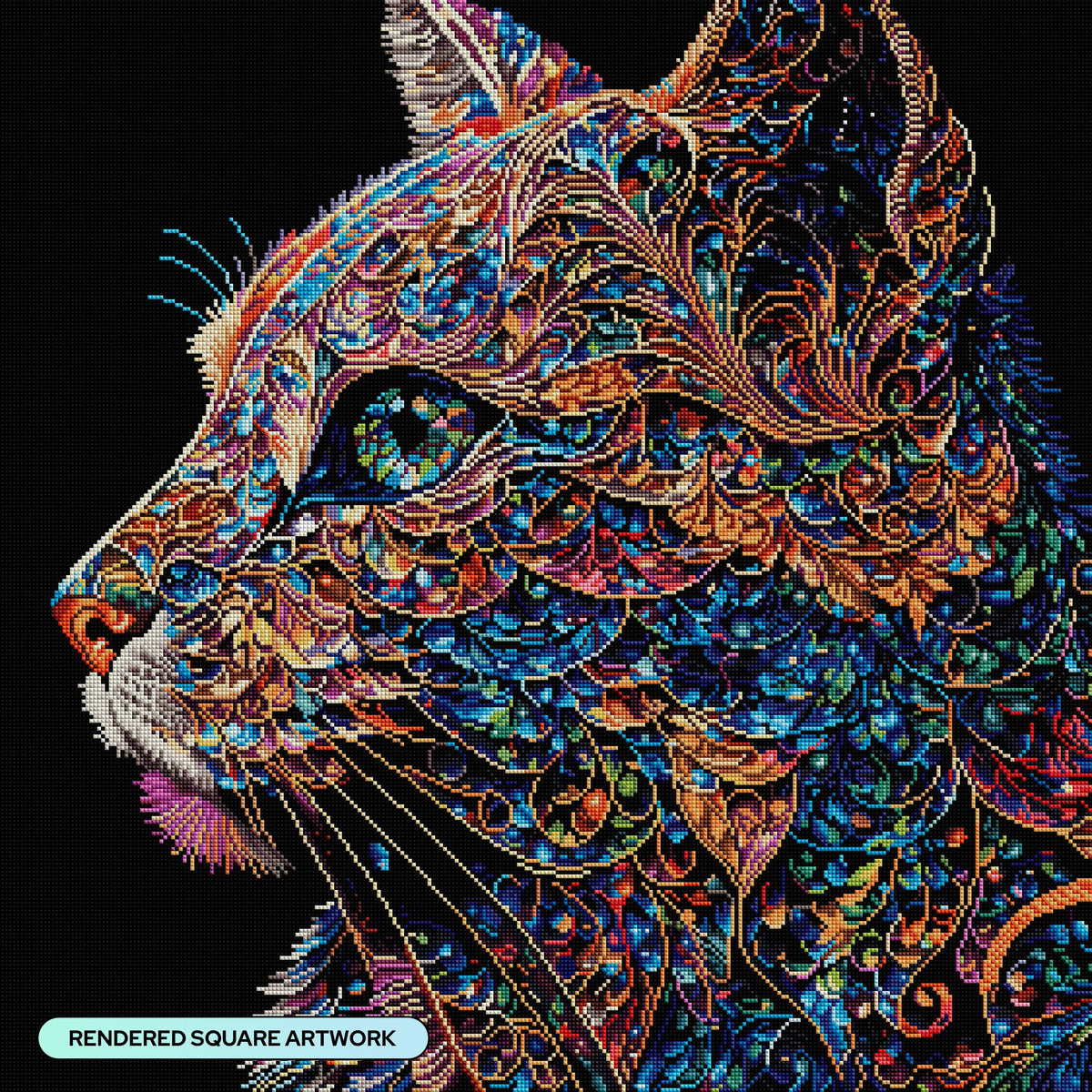 Diamond Painting Sam the Stained Glass Cat 27.6" x 27.6" (70cm x 70cm) / Square with 56 Colors including 5 ABs and 1 Fairy Dust Diamond / 78,961