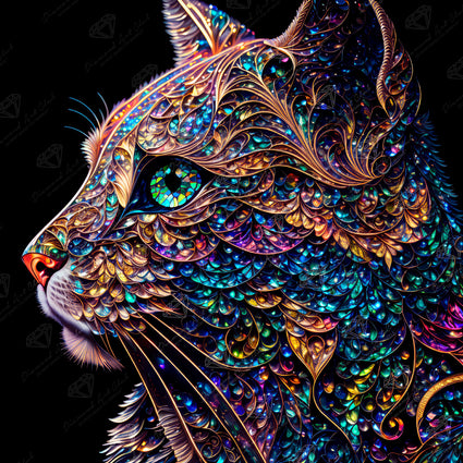 Diamond Painting Sam the Stained Glass Cat 27.6" x 27.6" (70cm x 70cm) / Square with 56 Colors including 5 ABs and 1 Fairy Dust Diamond / 78,961