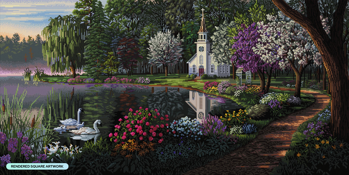 Diamond Painting Sanctuary 47.2" x 23.6" (119.7cm x 60cm) / Square With 76 Colors Including 3 ABs and 5 Fairy Dust Diamonds / 115,921