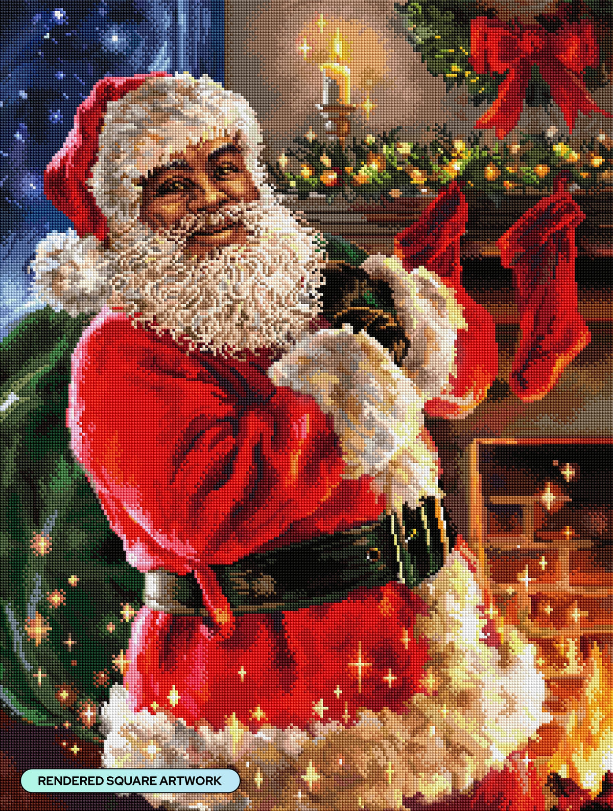 Diamond Painting Santa's Merry Magic 22" x 29" (55.8cm x 73.7cm) / Square with 78 Colors including 3 ABs and 3 Fairy Dust Diamonds / 66,304