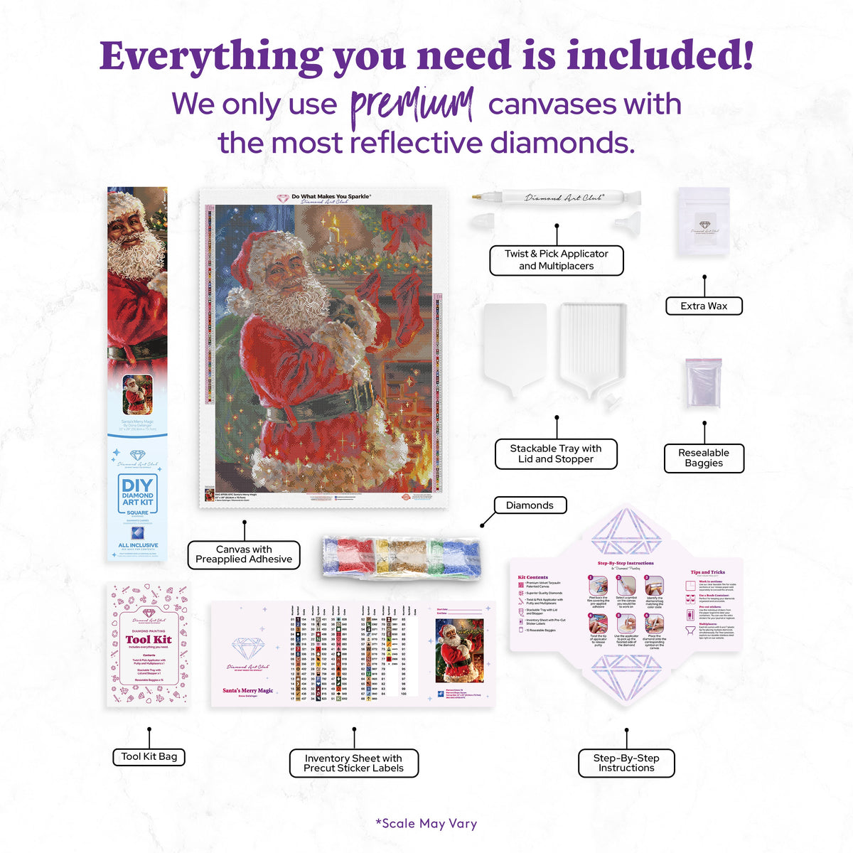 Diamond Painting Santa's Merry Magic 22" x 29" (55.8cm x 73.7cm) / Square with 78 Colors including 3 ABs and 3 Fairy Dust Diamonds / 66,304