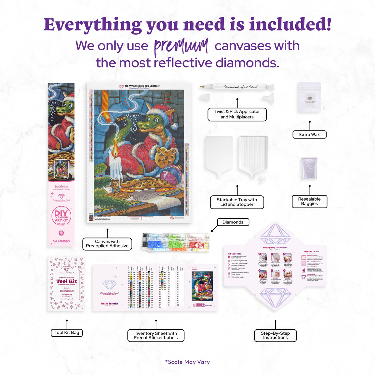 Diamond Painting Santa's Surprise 20" x 28" (50.7cm x 70.6cm) / Round with 60 Colors including 4 ABs and 2 Fairy Dust Diamonds / 45,612