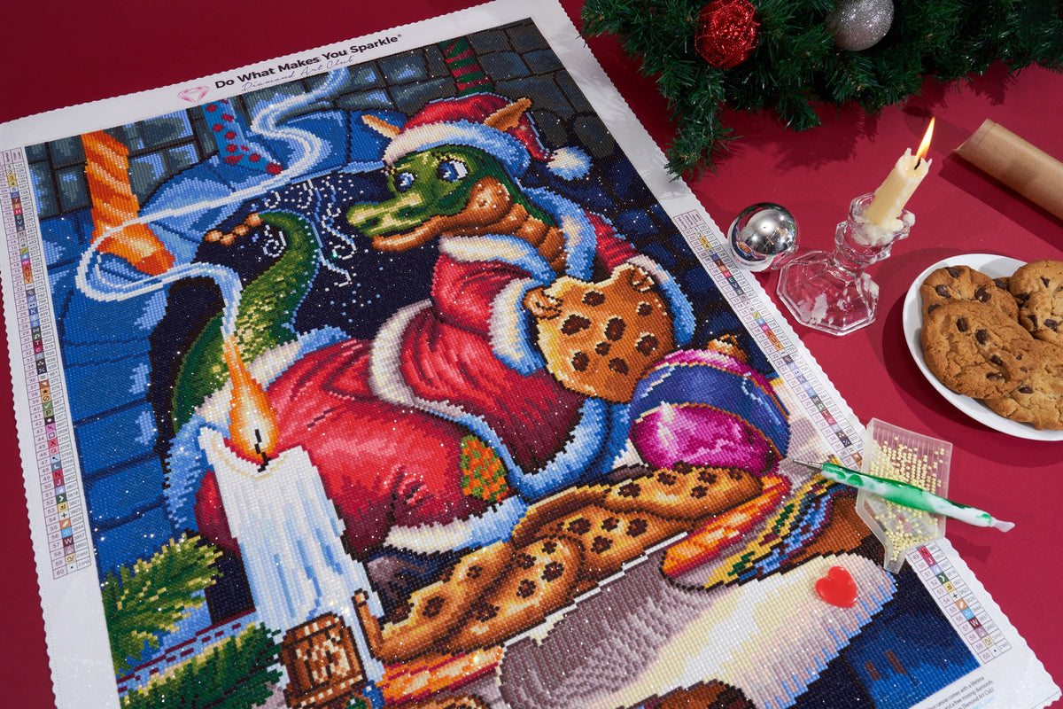 Diamond Painting Santa's Surprise 20" x 28" (50.7cm x 70.6cm) / Round with 60 Colors including 4 ABs and 2 Fairy Dust Diamonds / 45,612