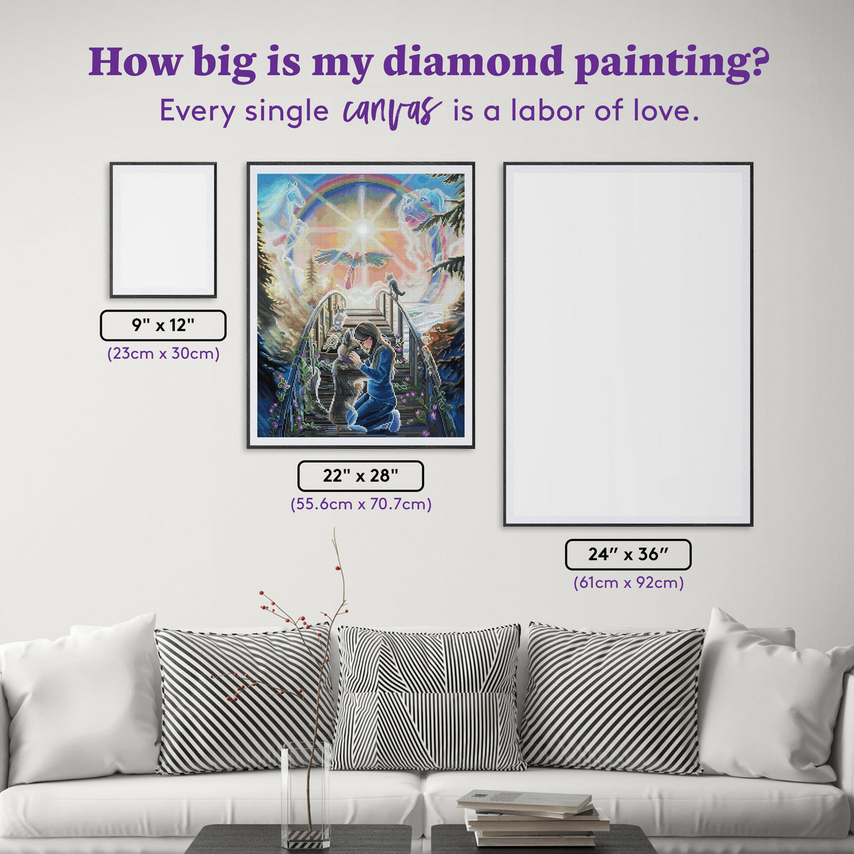 Diamond Painting Saying Goodbye (The Rainbow Bridge) 22" x 28" (55.6cm x 70.7cm) / Round with 89 Colors including 2 ABs and 6 Fairy Dust Diamonds / 51,914