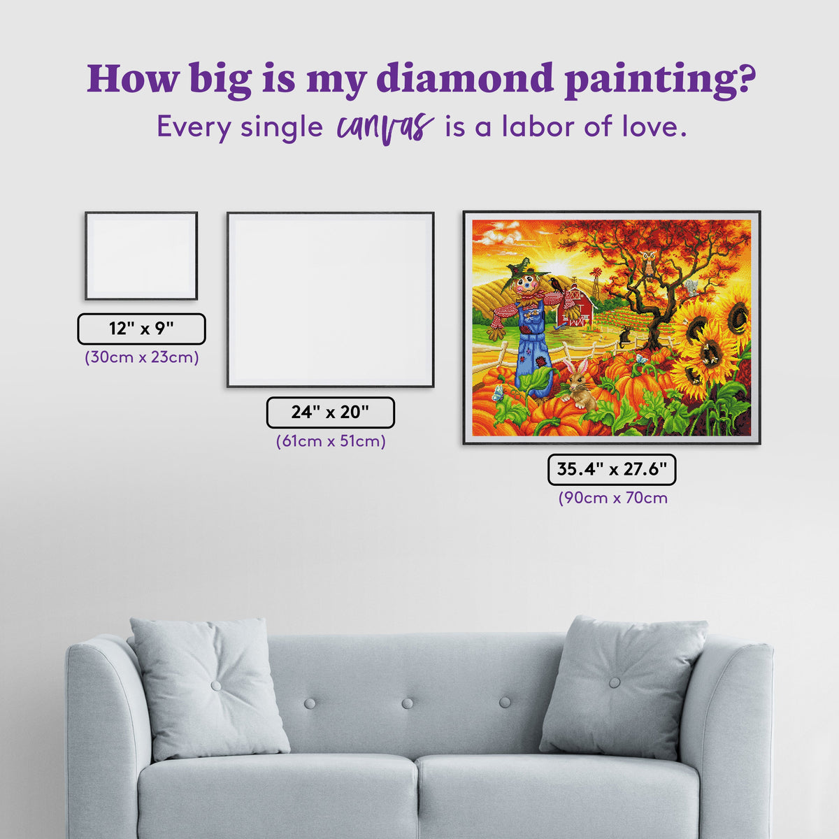 Diamond Painting Scarecrow and Friends 35.4" x 27.6″ (90cm x 70cm) / Square with 61 Colors including 4 ABs / 98,889