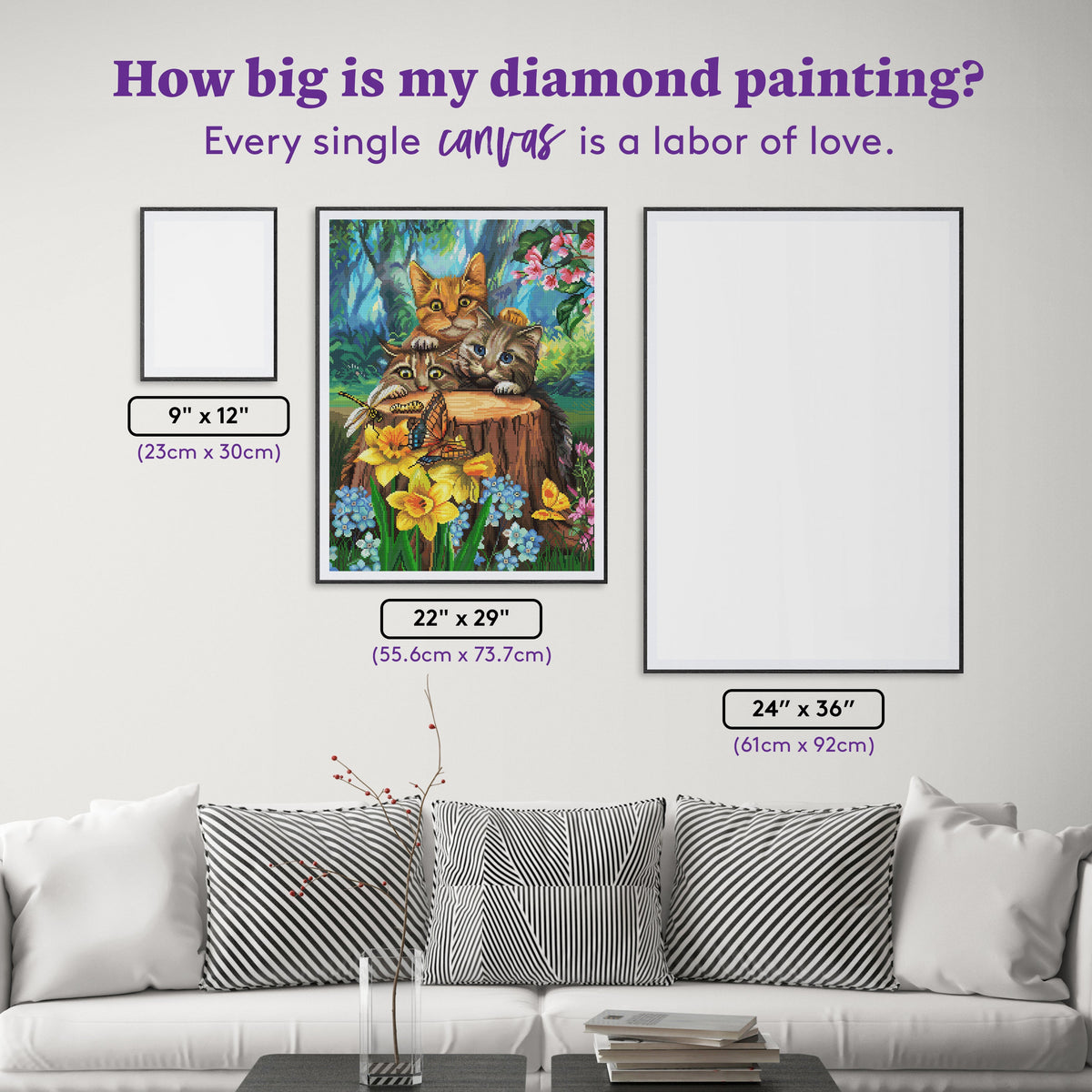 Diamond Painting Scaredy Cats 22" x 29" (55.6cm x 73.7cm) / Round With 95 Colors Including 2 ABs and 5 Fairy Dust Diamonds / 54,136