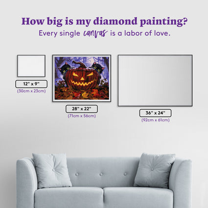 Diamond Painting Scaredy Cats 28" x 22″ (71cm x 56cm) / Square with 46 Colors including 1 AB and 1 Glow-in-the-Dark / 62,603