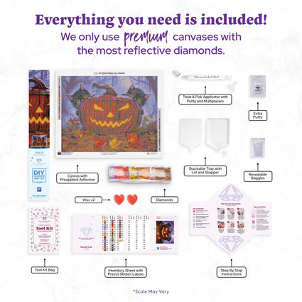 Diamond Painting Scaredy Cats 28" x 22″ (71cm x 56cm) / Square with 46 Colors including 1 AB and 1 Glow-in-the-Dark / 62,603