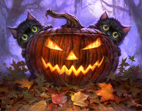 Diamond Painting Scaredy Cats 28" x 22″ (71cm x 56cm) / Square with 46 Colors including 1 AB and 1 Glow-in-the-Dark / 62,603