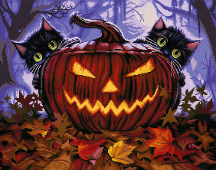 Diamond Painting Scaredy Cats 28" x 22″ (71cm x 56cm) / Square with 46 Colors including 1 AB and 1 Glow-in-the-Dark / 62,603