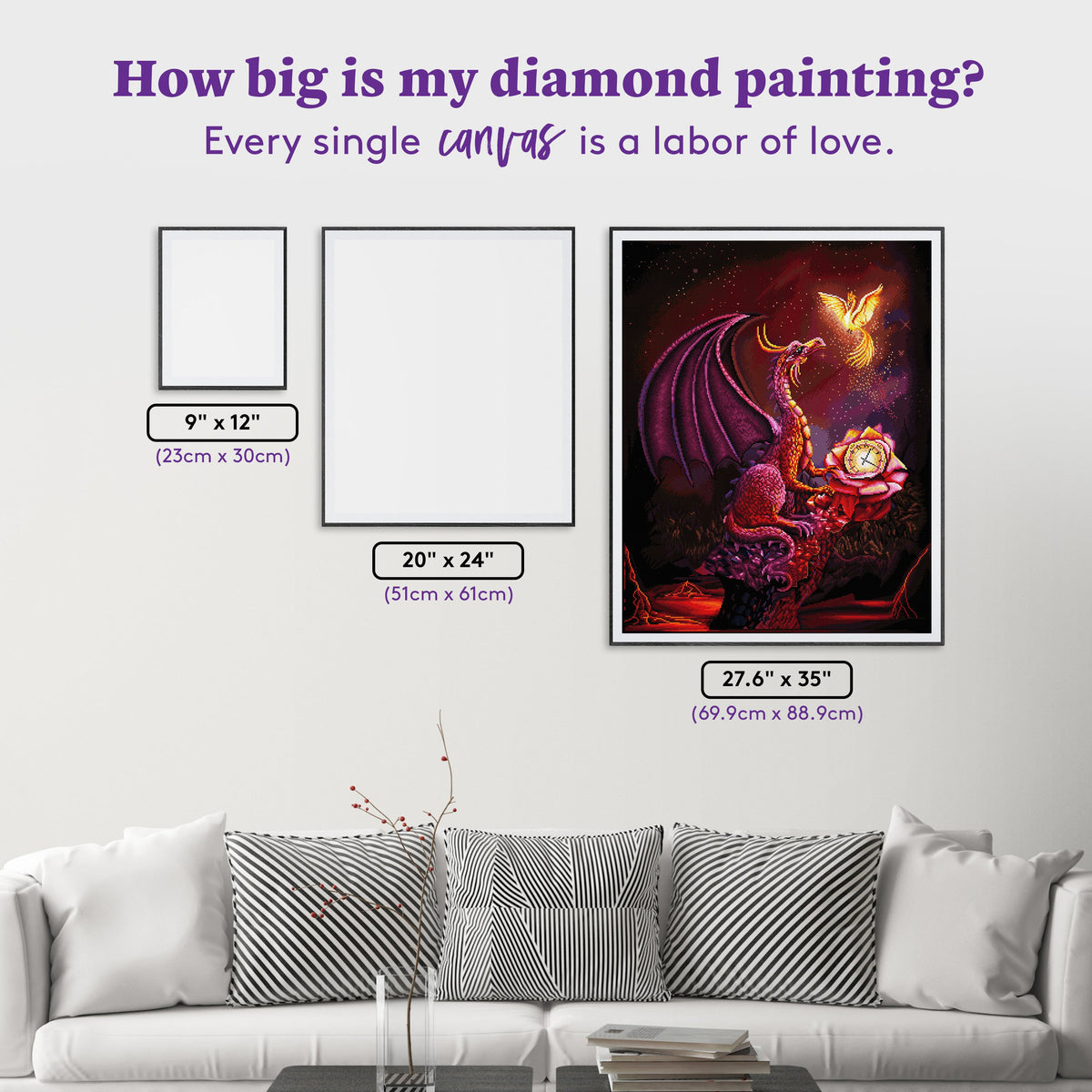 Diamond Painting Scarlet Time Dragon 27.6" x 35" (69.9cm x 88.9cm) / Square with 48 Colors including 2 ABs and 1 Iridescent Diamond and 4 Fairy Dust Diamonds / 100,317