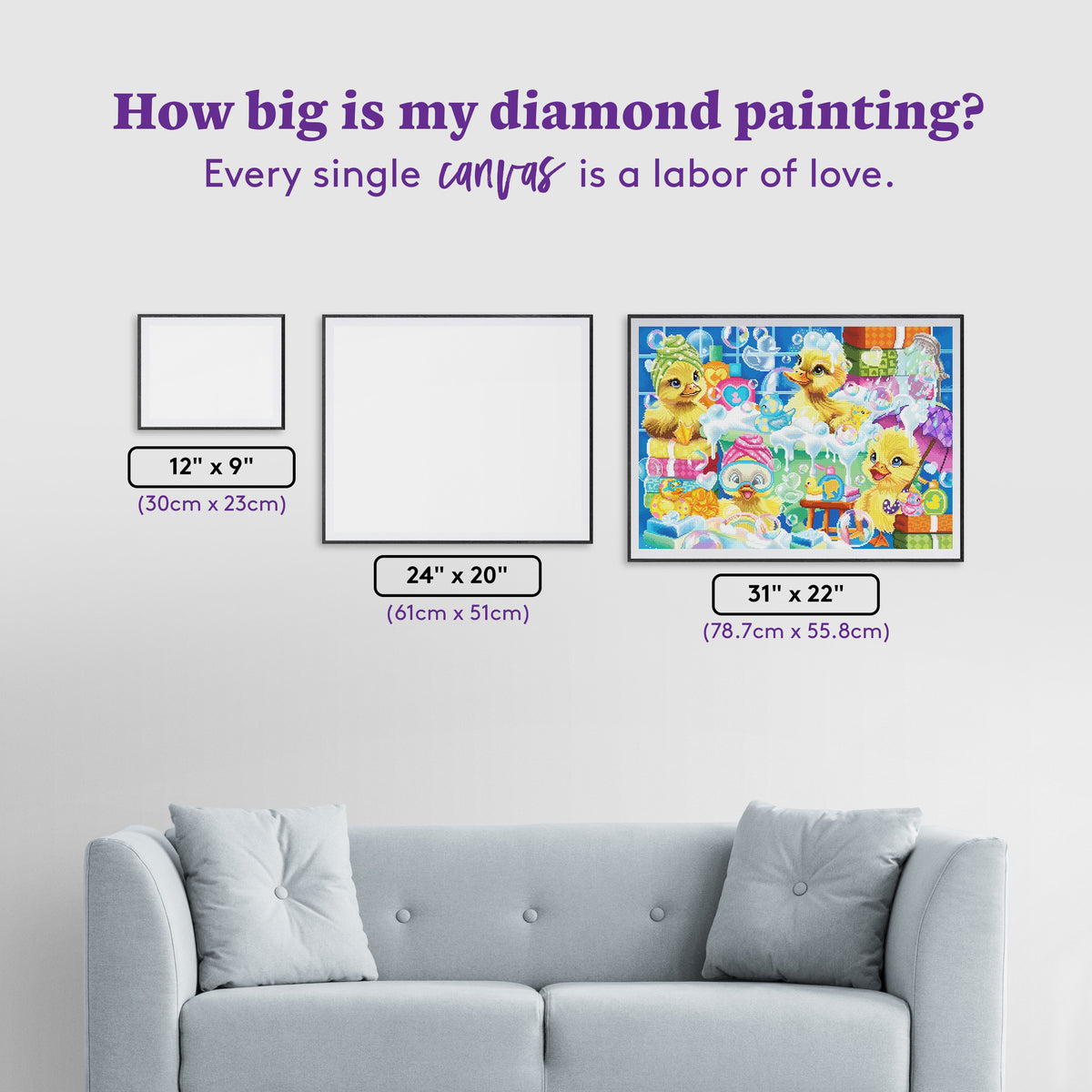 Diamond Painting Scrub a Dub Ducklings 31" x 22" (78.7cm x 55.8cm) / Square with 61 Colors including 2 ABs and 5 Fairy Dust Diamonds / 70,784