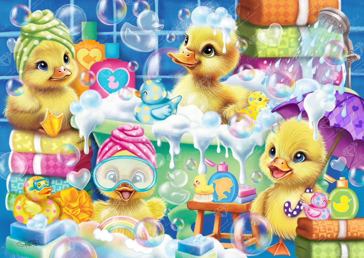 Diamond Painting Scrub a Dub Ducklings 31" x 22" (78.7cm x 55.8cm) / Square with 61 Colors including 2 ABs and 5 Fairy Dust Diamonds / 70,784