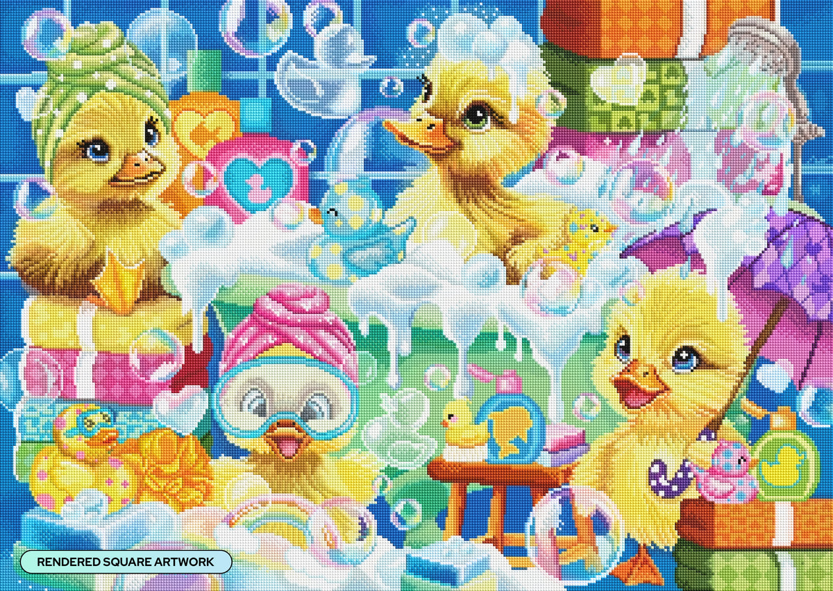 Diamond Painting Scrub a Dub Ducklings 31" x 22" (78.7cm x 55.8cm) / Square with 61 Colors including 2 ABs and 5 Fairy Dust Diamonds / 70,784