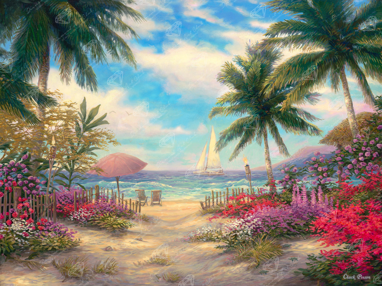 Diamond Painting Sea Breeze Path 34.3" x 25.6" (87cm x 65cm) / Square With 52 Colors Including 3 ABs and 2 Fairy Dust Diamonds / 91,089