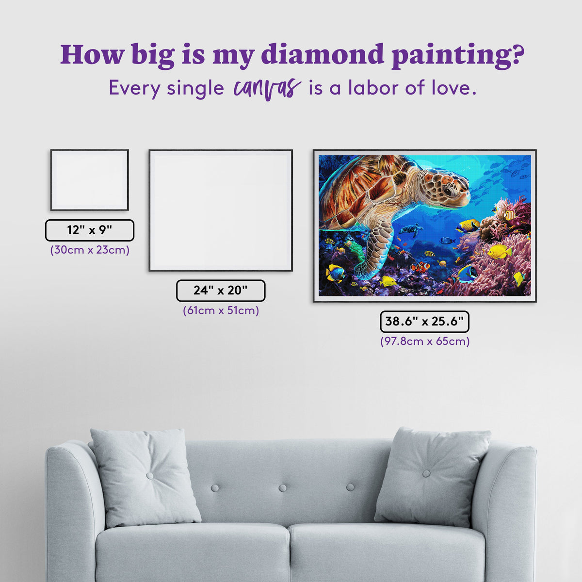 Diamond Painting Sea Turtle Fantasy 38.6" x 25.6" (97.8cm x 65cm) / Square with 96 Colors including 2 ABs and 3 Fairy Dust Diamonds / 102,573