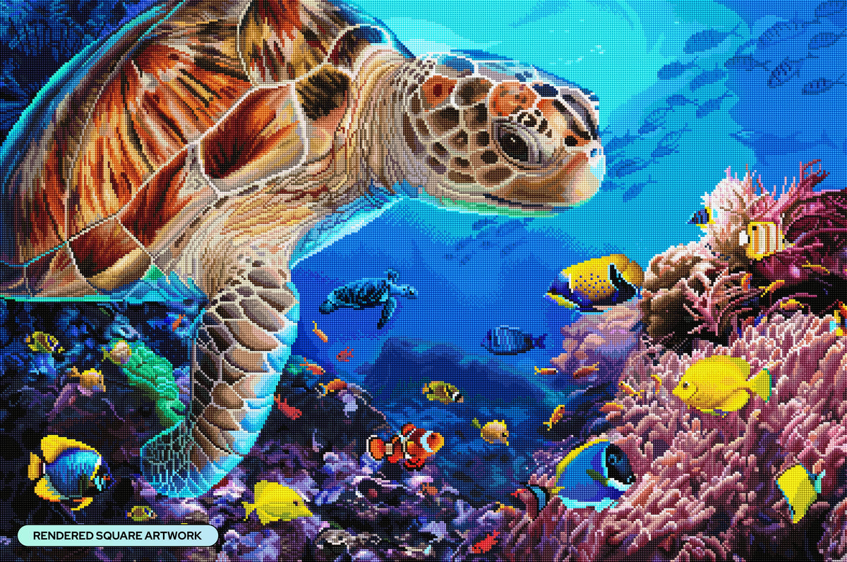 Diamond Painting Sea Turtle Fantasy 38.6" x 25.6" (97.8cm x 65cm) / Square with 96 Colors including 2 ABs and 3 Fairy Dust Diamonds / 102,573