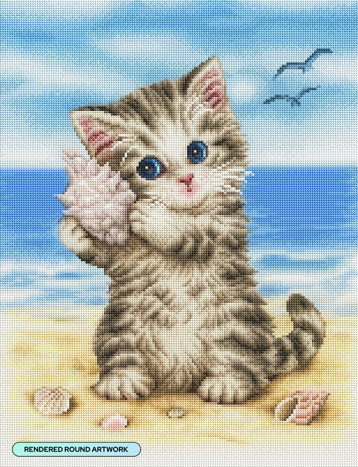 Diamond Painting Seashell Kitten 17" x 22" (42.7cm x 55.6cm) / Round With 44 Colors Including 1 AB and 3 Fairy Dust Diamonds / 31,310