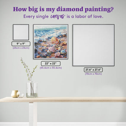 Diamond Painting Seashells on the Beach 22" x 22" (55.6cm x 55.6cm) / Round with 47 Colors including 2 ABs and 3 Fairy Dust Diamonds / 40,804
