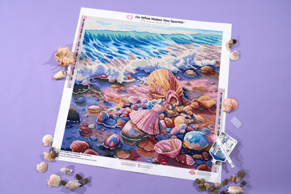 Diamond Painting Seashells on the Beach 22" x 22" (55.6cm x 55.6cm) / Round with 47 Colors including 2 ABs and 3 Fairy Dust Diamonds / 40,804