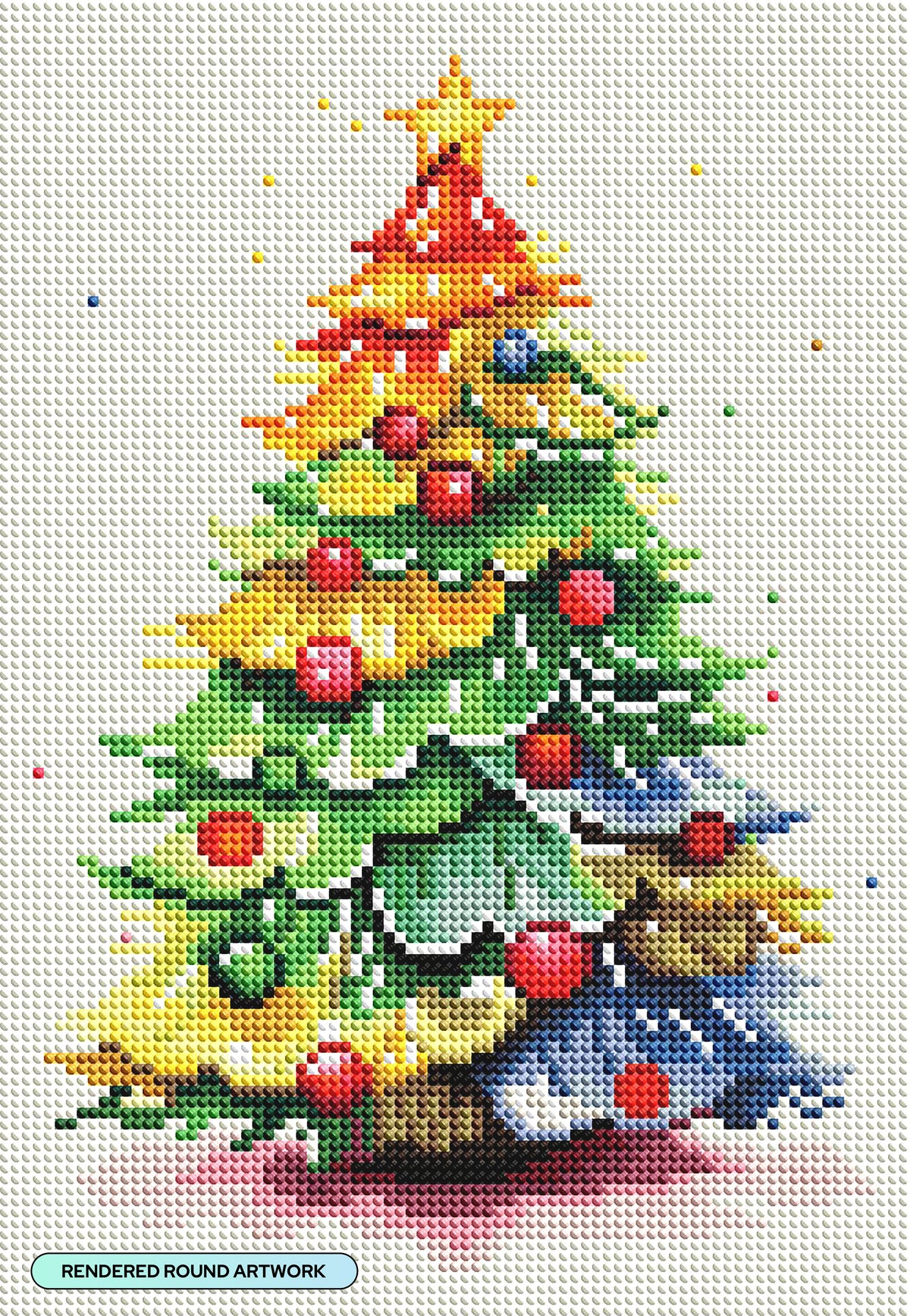 Diamond Painting Season's Greetings Tree 9" x 13" (22.8cm x 33cm) / Round with 50 Colors including 2 ABs and 2 Fairy Dust Diamonds / 9,960