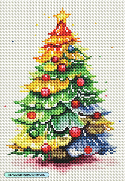Diamond Painting Season's Greetings Tree 9" x 13" (22.8cm x 33cm) / Round with 50 Colors including 2 ABs and 2 Fairy Dust Diamonds / 9,960