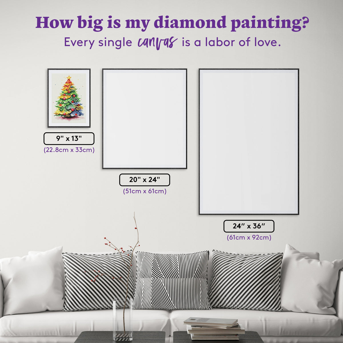 Diamond Painting Season's Greetings Tree 9" x 13" (22.8cm x 33cm) / Round with 50 Colors including 2 ABs and 2 Fairy Dust Diamonds / 9,960