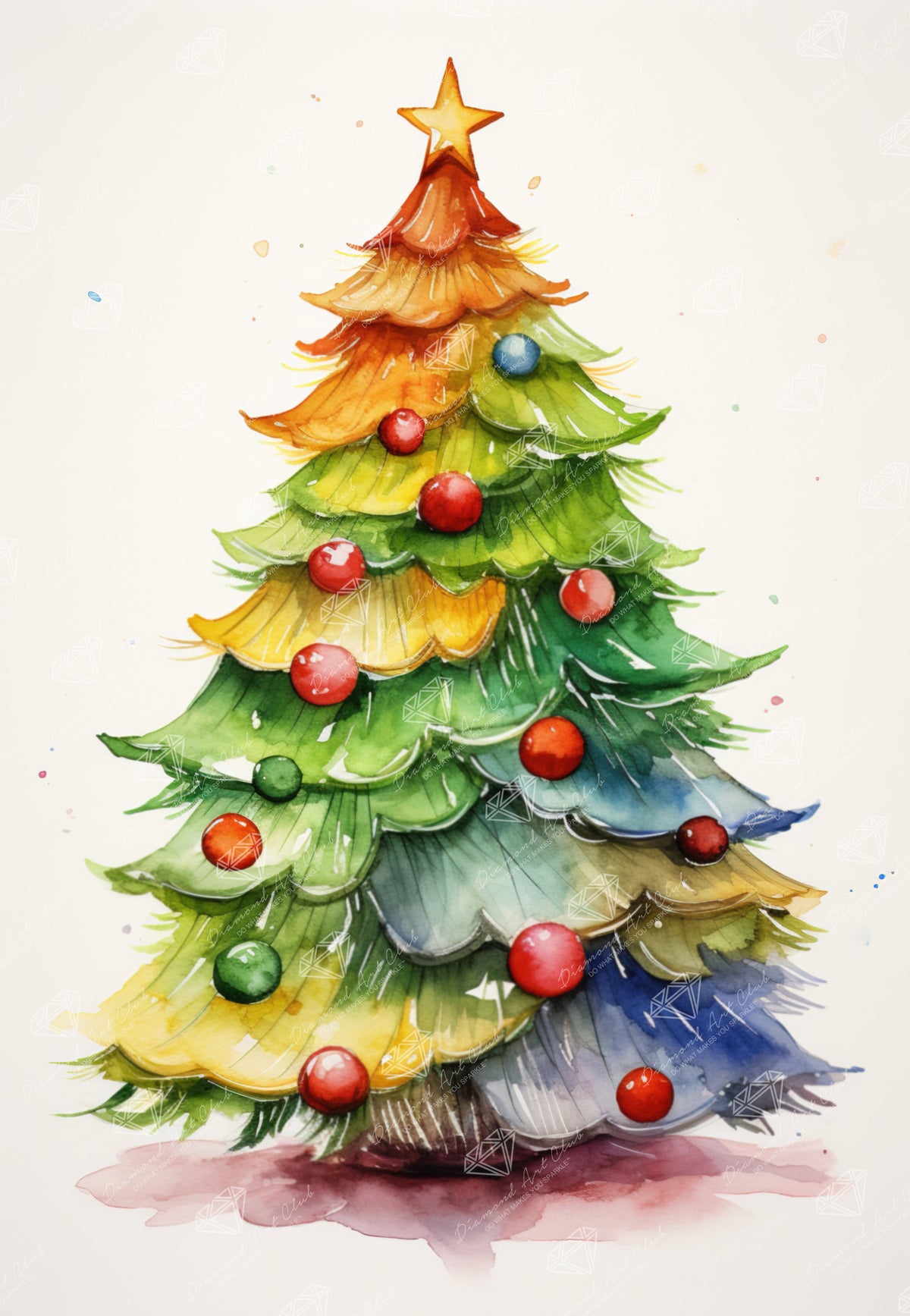Diamond Painting Season's Greetings Tree 9" x 13" (22.8cm x 33cm) / Round with 50 Colors including 2 ABs and 2 Fairy Dust Diamonds / 9,960