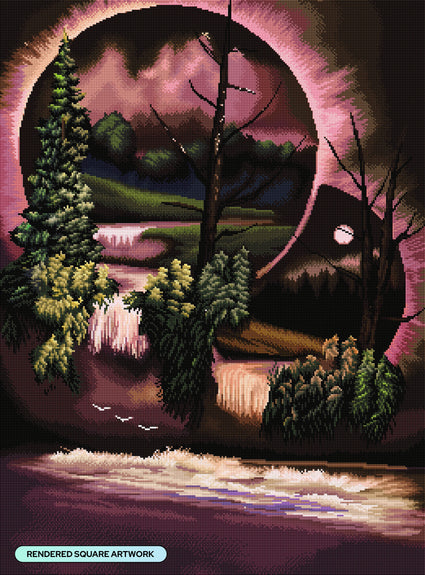 Diamond Painting Seasons Over Water 25.6" x 34.6" (65cm x 87.9cm) / Square with 48 Colors including 3 ABs and 2 Fairy Dust Diamonds / 92,133