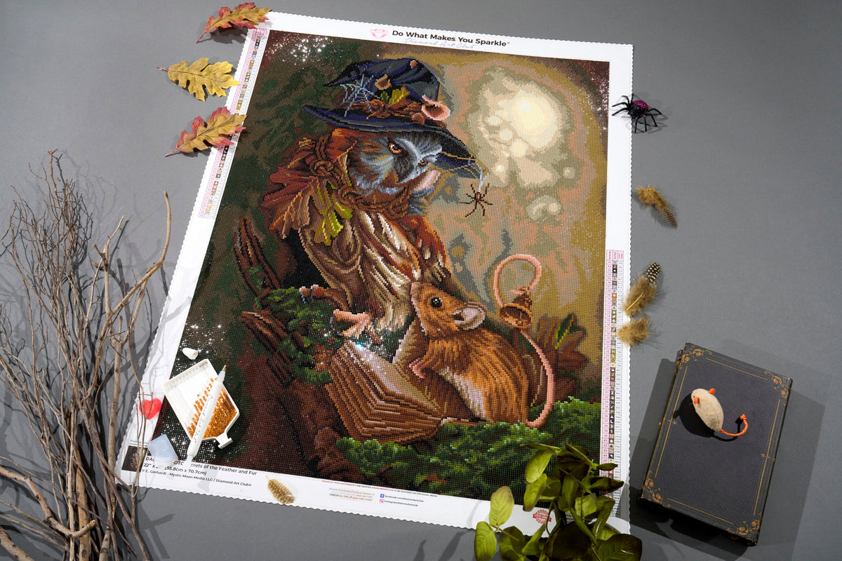Diamond Painting Secrets of the Feather and Fur 22" x 28" (55.8cm x 70.7cm) / Square with 55 Colors including 4 ABs and 1 Fairy Dust Diamond / 63,616
