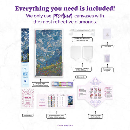 Diamond Painting Serene Mountain View 25.6" x 45.7" (65cm x 115.7cm) / Square with 52 Colors including 2 ABs and 3 Fairy Dust Diamonds / 121,365