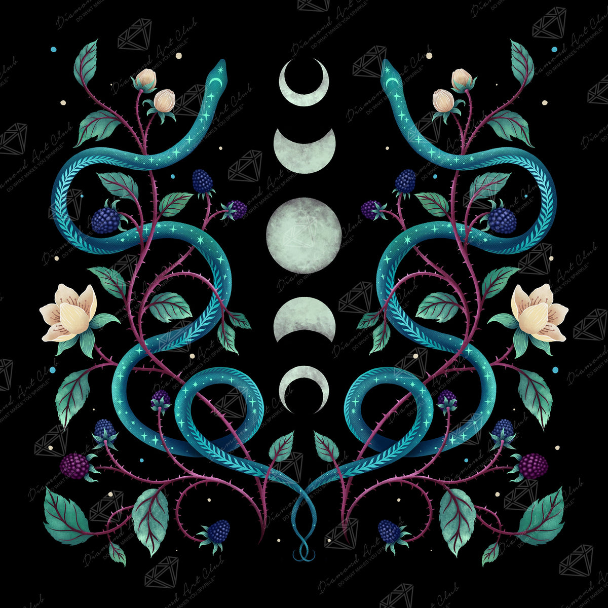 Diamond Painting Serpent Moon 25.6" x 25.6" (65cm x 65cm) / Square with 40 Colors including 5 Fairy Dust Diamonds / 68,121