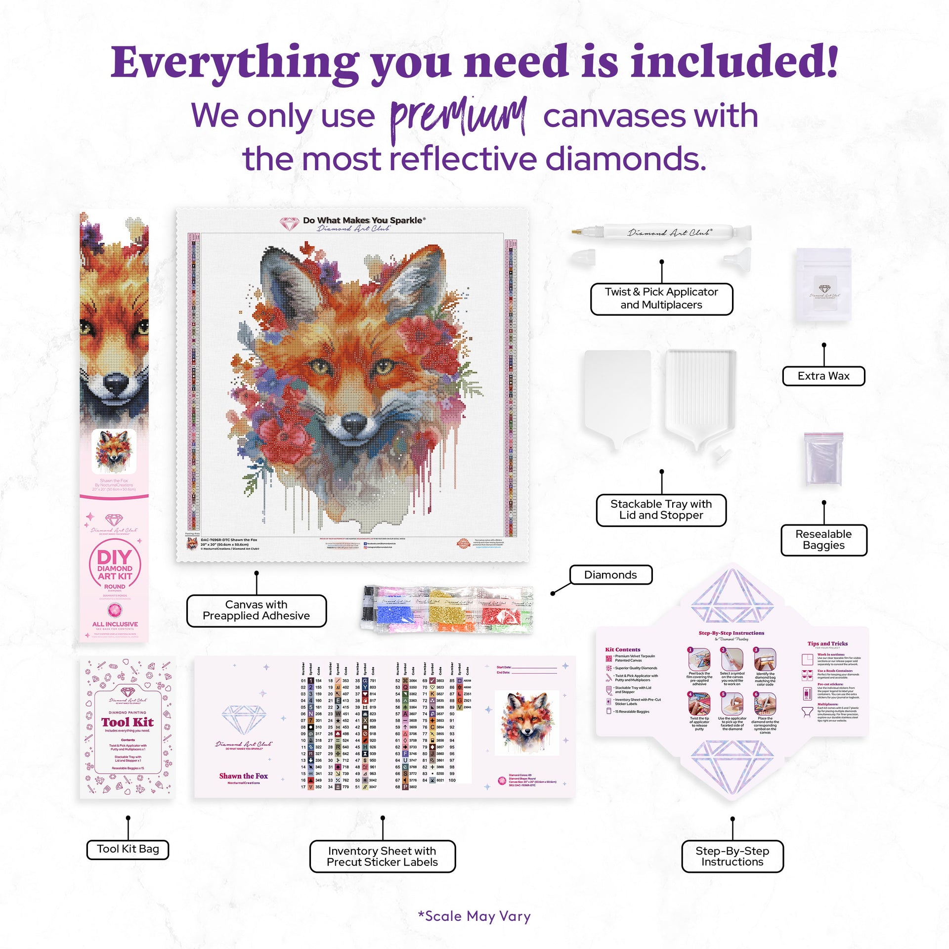 Diamond Painting Shawn the Fox 20" x 20" (50.6cm x 50.6cm) / Round with 89 Colors including 2 ABs and 3 Fairy Dust Diamonds / 18,737