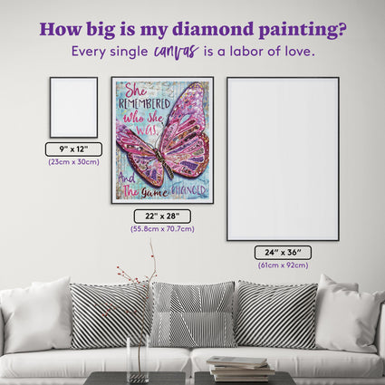 Diamond Painting She Remembered Butterfly 22" x 28" (55.8cm x 70.7cm) / Square with 67 colors including 4 ABs and 3 Fairy Dust Diamonds / 63,616