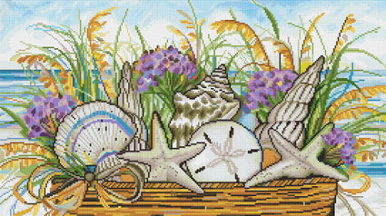 Diamond Painting Shell Basket 30" x 17" (76cm x 42.6cm) / Round With 46 Colors Including 1 ABs and 2 Fairy Dust Diamonds / 41,192