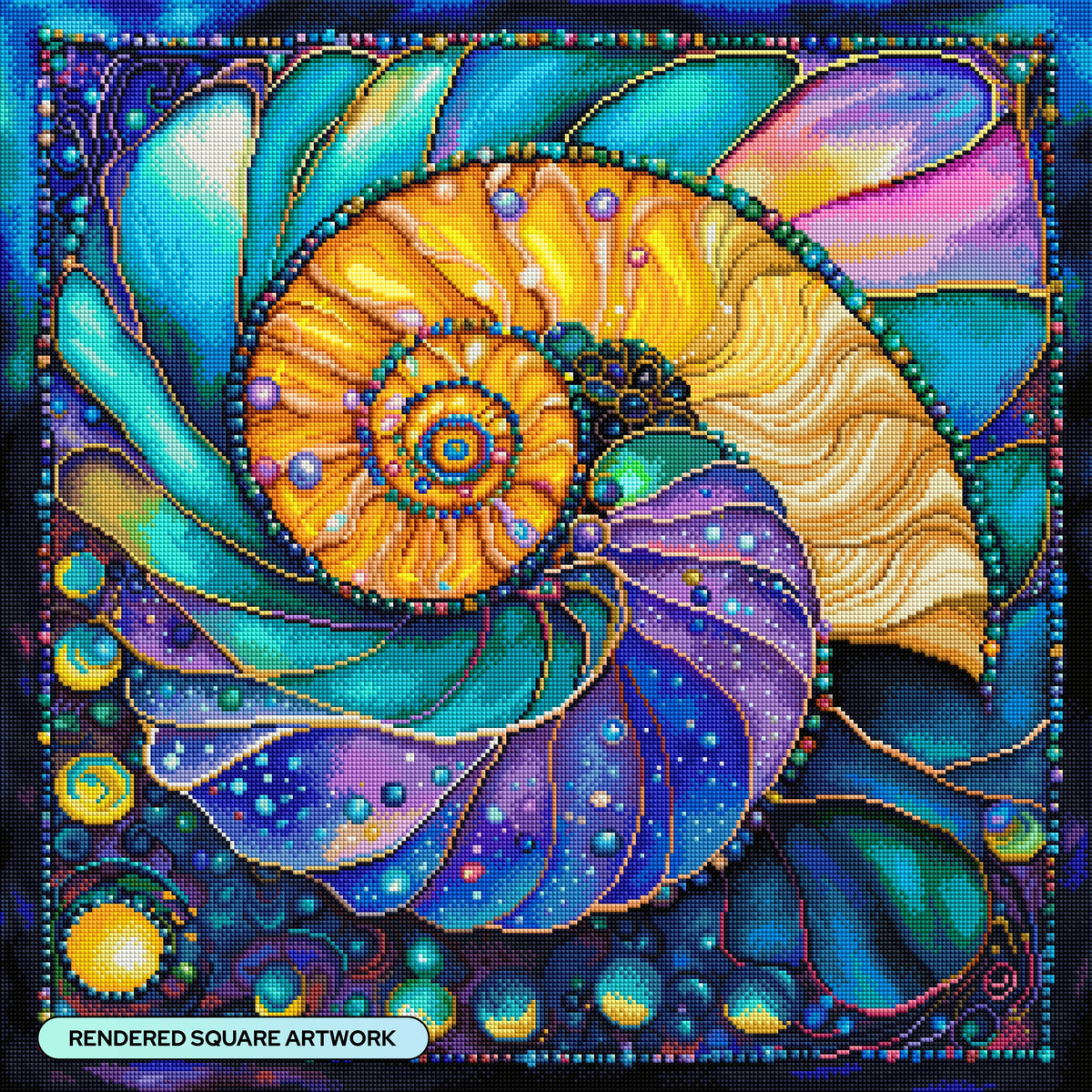 Diamond Painting Shell Mandala 25.6" x 25.6" (65cm x 65cm) / Square With 87 Colors Including 5 ABs and 1 Iridescent Diamond and 3 Fairy Dust Diamonds / 68,121