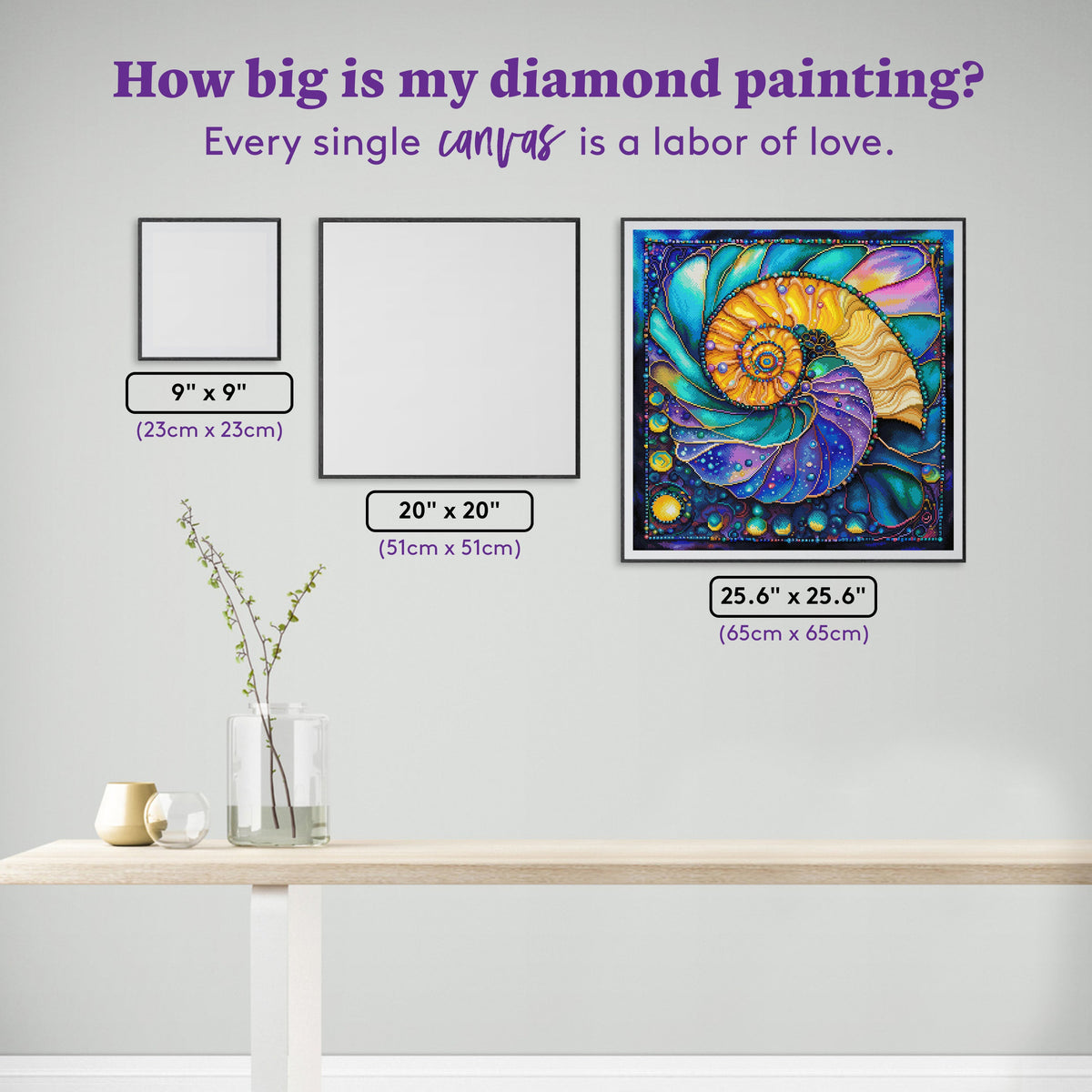 Diamond Painting Shell Mandala 25.6" x 25.6" (65cm x 65cm) / Square With 87 Colors Including 5 ABs and 1 Iridescent Diamond and 3 Fairy Dust Diamonds / 68,121