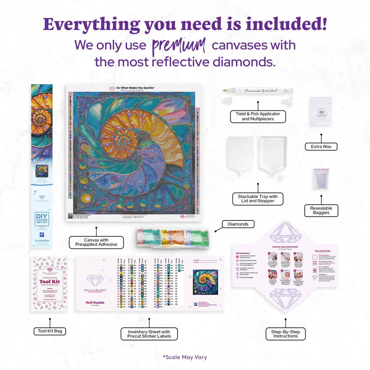 Diamond Painting Shell Mandala 25.6" x 25.6" (65cm x 65cm) / Square With 87 Colors Including 5 ABs and 1 Iridescent Diamond and 3 Fairy Dust Diamonds / 68,121