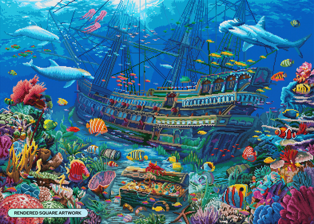Diamond Painting Shipwreck 38.6" x 27.6" (97.8cm x 69.9cm) / Square with 65 Colors including 4 ABs and 6 Fairy Dust Diamonds / 110,433