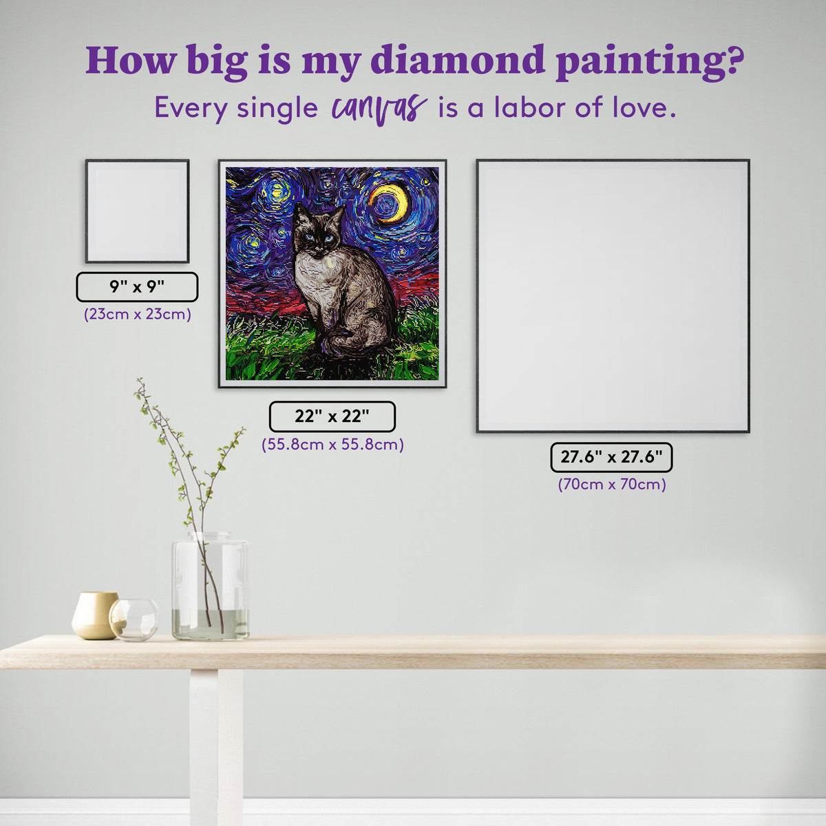 Diamond Painting Siamese Night 22" x 22" (55.8cm x 55.8cm) / Square with 65 Colors including 5 ABs and 2 Fairy Dust Diamonds / 50,176
