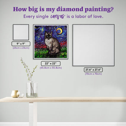 Diamond Painting Siamese Night 22" x 22" (55.8cm x 55.8cm) / Square with 65 Colors including 5 ABs and 2 Fairy Dust Diamonds / 50,176