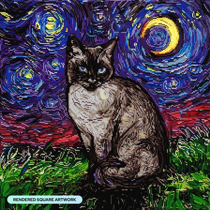 Diamond Painting Siamese Night 22" x 22" (55.8cm x 55.8cm) / Square with 65 Colors including 5 ABs and 2 Fairy Dust Diamonds / 50,176