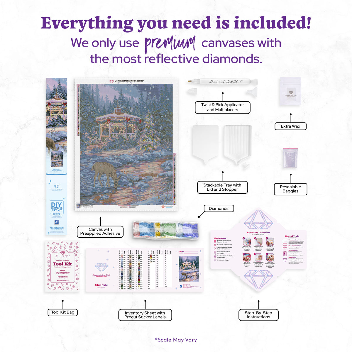 Diamond Painting Silent Night 25.6" x 33.5" (65cm x 84.9cm) / Square with 55 Colors including 4 ABs and 1 Iridescent Diamond and 4 Fairy Dust Diamonds / 89,001