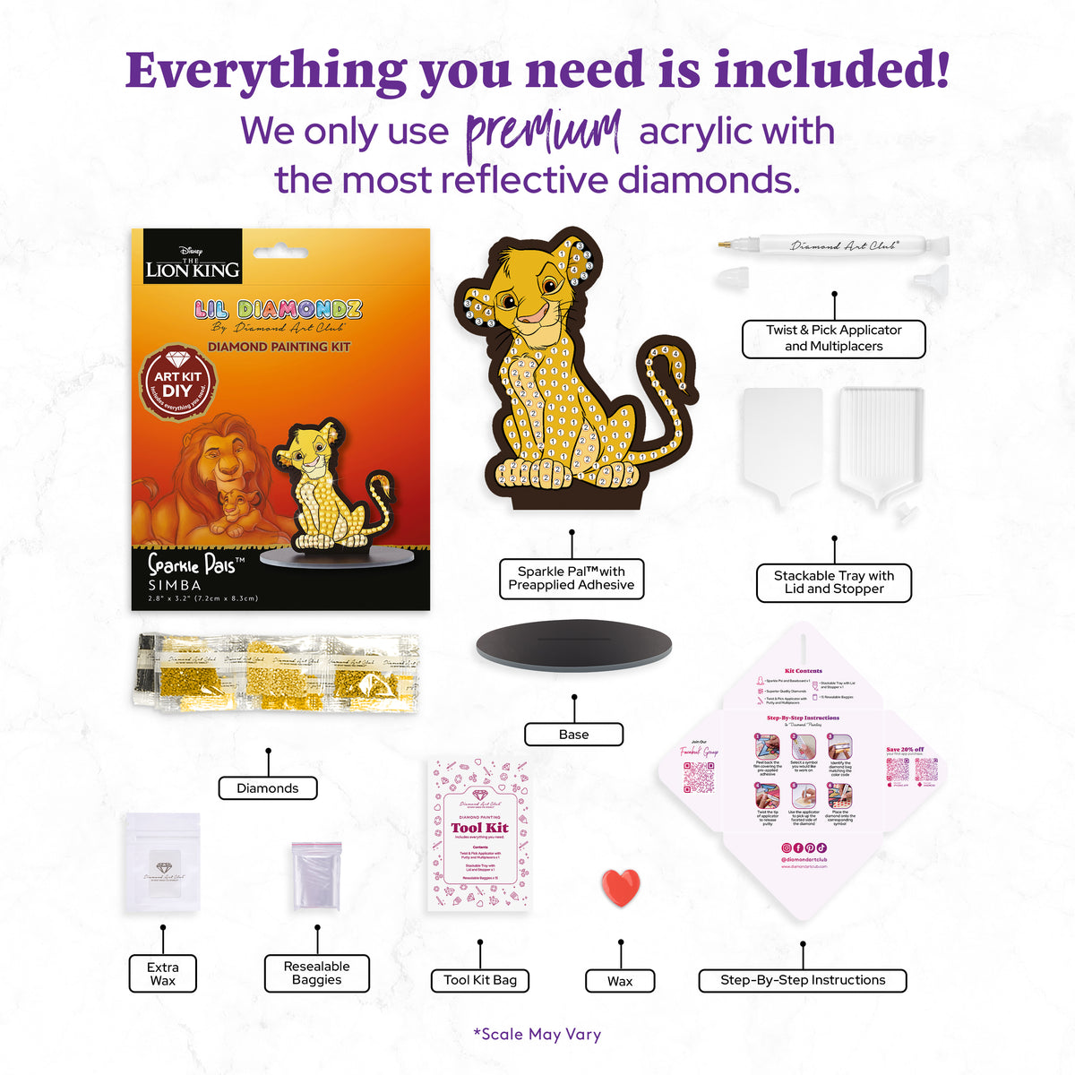Diamond Painting Simba - Sparkle Pals™ 2.8" x 3.2" (7.2cm x 8.3cm) / Round with 4 Colors including 2 Fairy Dust Diamonds / 180