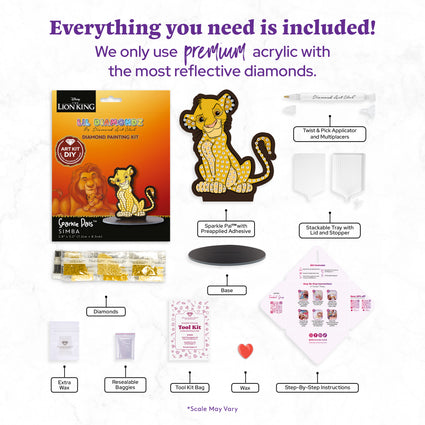 Diamond Painting Simba - Sparkle Pals™ 2.8" x 3.2" (7.2cm x 8.3cm) / Round with 4 Colors including 2 Fairy Dust Diamonds / 180