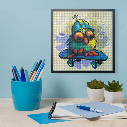 Diamond Painting Skate Bird 9" x 9" (22.8cm x 22.8cm) / Round with 41 Colors including 2 ABs and 3 Fairy Dust Diamonds / 6,889