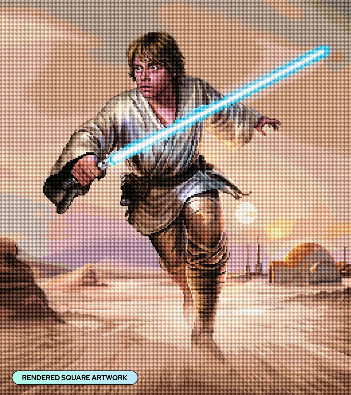 Diamond Painting Skywalker of Tatooine 25.6" x 28.7" (65cm x 72.9cm) / Square with 70 Colors including 1 AB and 1 iridescent Diamond and 2 Fairy Dust Diamonds / 76,473