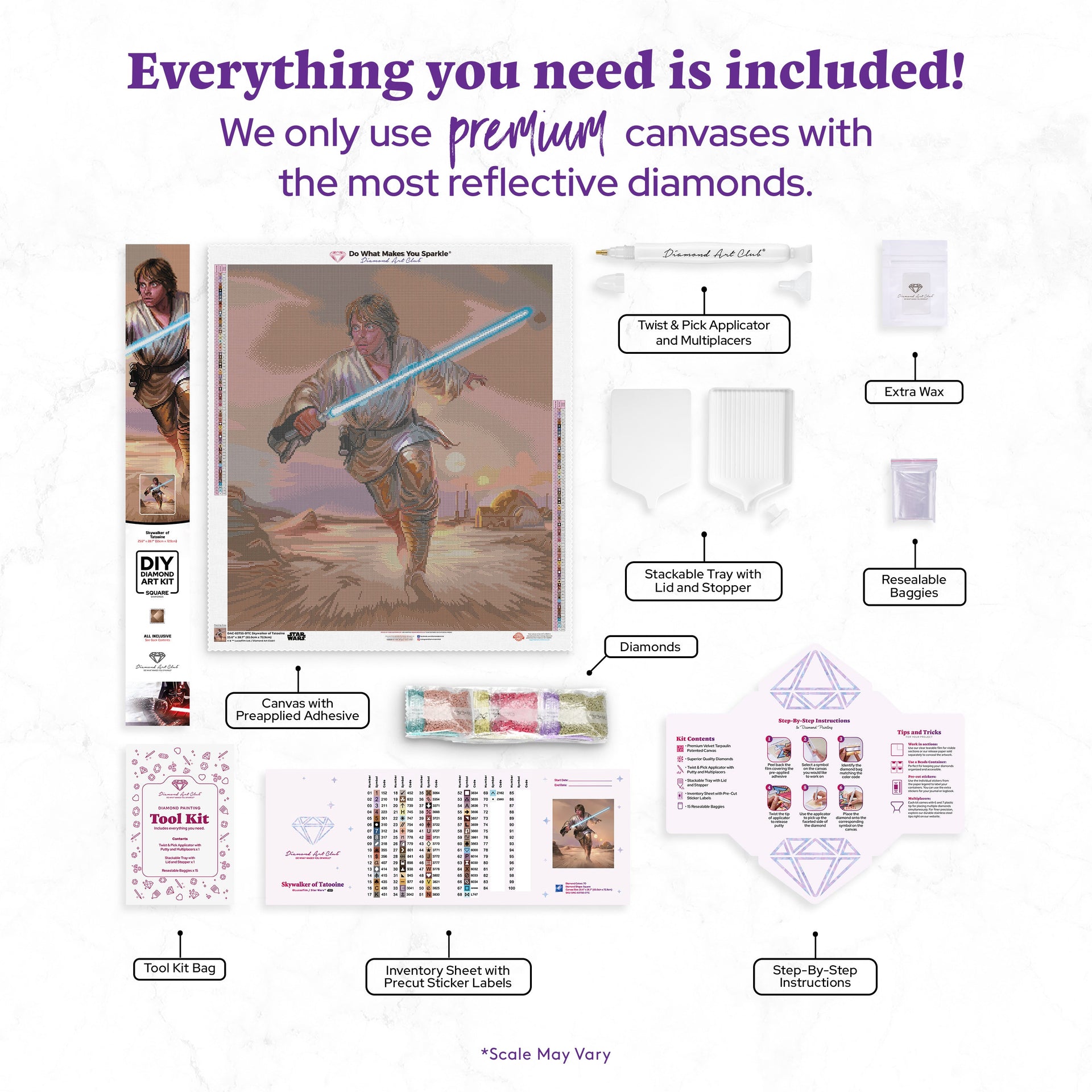 Diamond Painting Skywalker of Tatooine 25.6" x 28.7" (65cm x 72.9cm) / Square with 70 Colors including 1 AB and 1 iridescent Diamond and 2 Fairy Dust Diamonds / 76,473